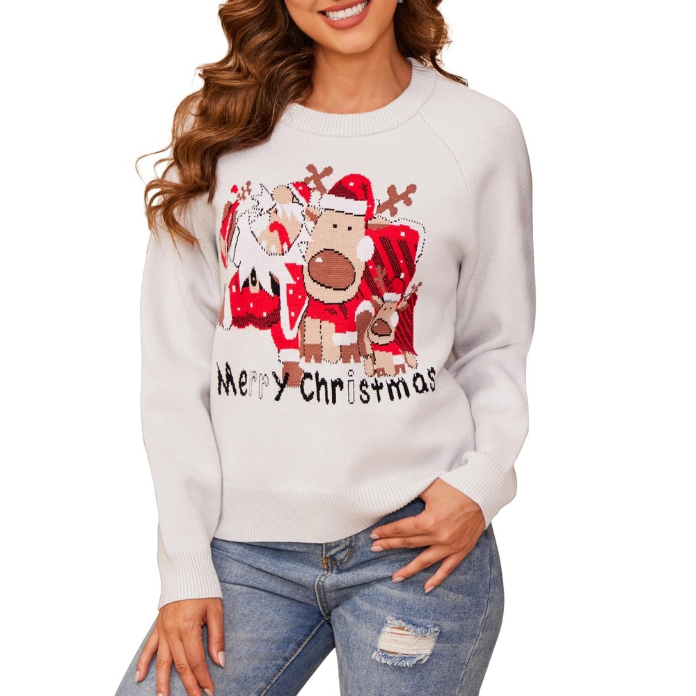 Merry Christmas‎ Reindeer Crewneck Sweater - Holiday Knitwear